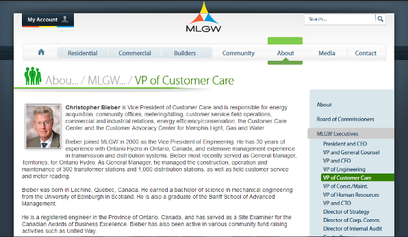 About Christopher Bieber, Vice President of Customer Care of MLGW