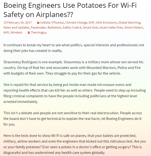 Boeing Engineers Use Potatoes For Wi-Fi Safety on Airplanes??
