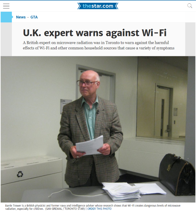 [Link] Toronto Star: 'U.K. expert warns against Wi-Fi'