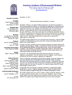 American Academy of Environmental Medicine (AAEM), Wireless Radiofrequency Radiation in Schools